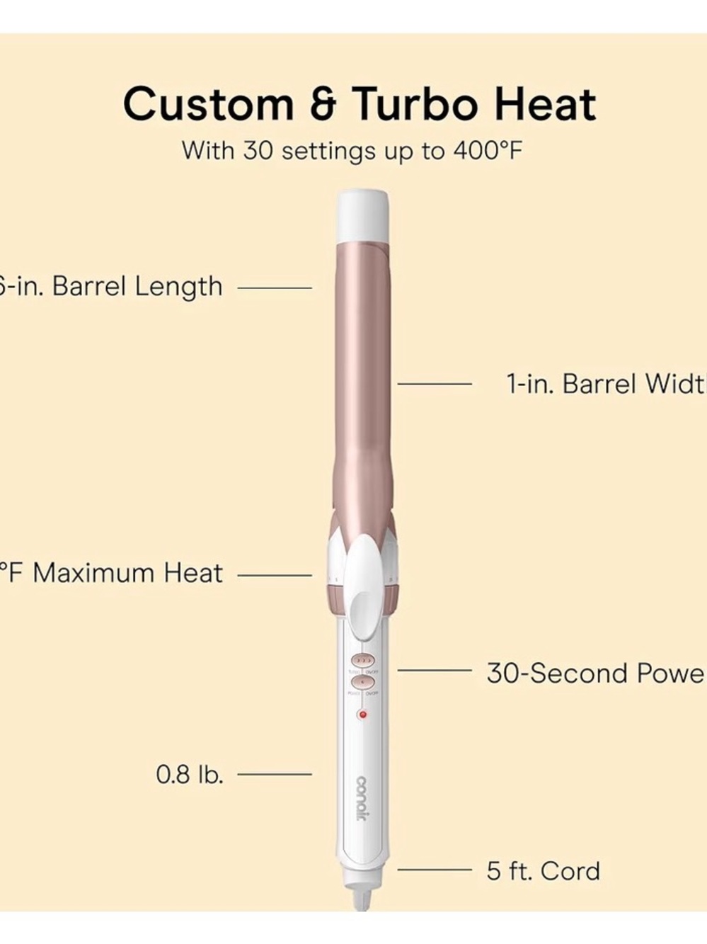 Conair Curling Iron, Double Ceramic, 1" (1 inch) Barrel, White/Rose Gold